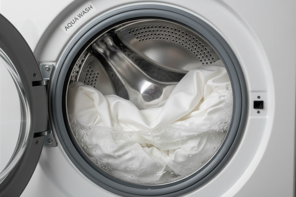 en bomuldssatin betræk fra hundesengen i vaskemaskinen 